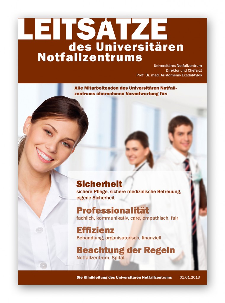 Plakat - „Leitsätze“ - Universitäres Notfallzentrum Bern